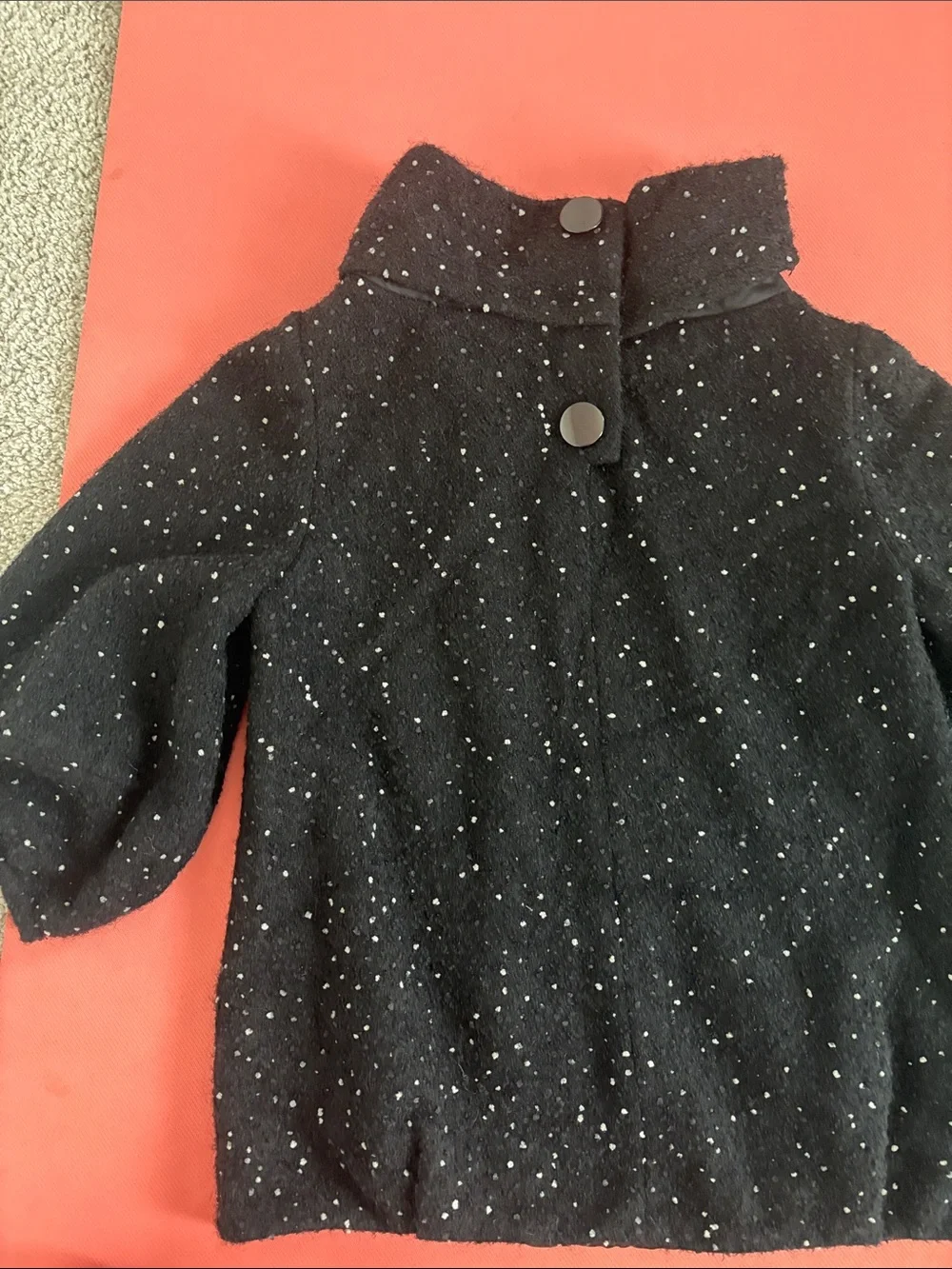 Black Speckled Overcoat with button detail and balloon sleeve